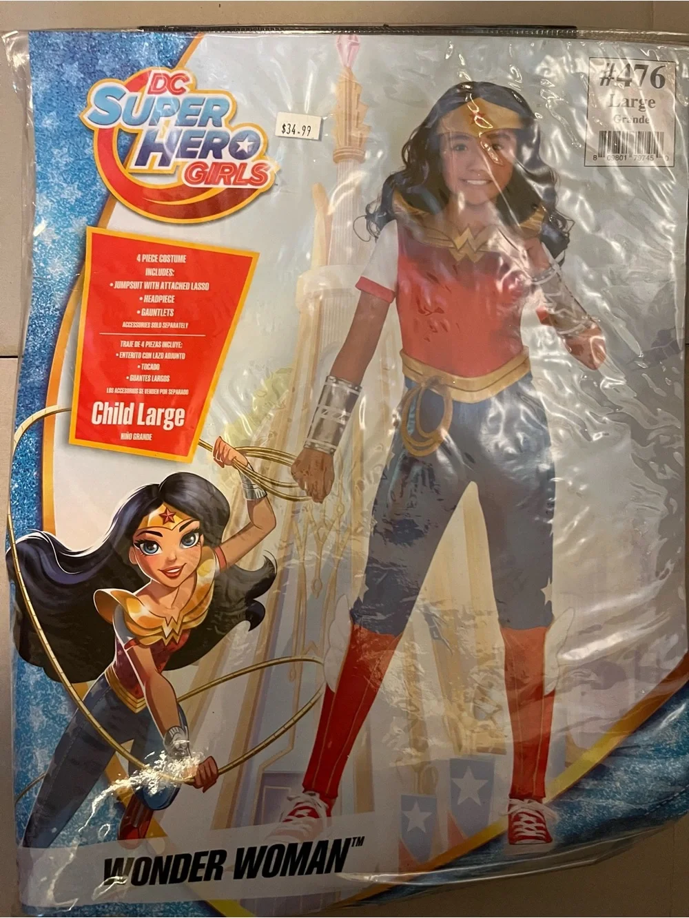 DC Super Hero Girls Wonder Woman Kids Costume Red, Blue, Gold Child Large 12-14